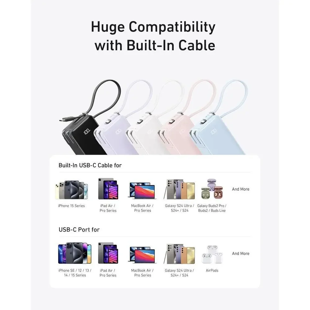 Anker Nano 3in1 Portable Charger 10000mAh USB C Foldable Plug 30W Power Bank